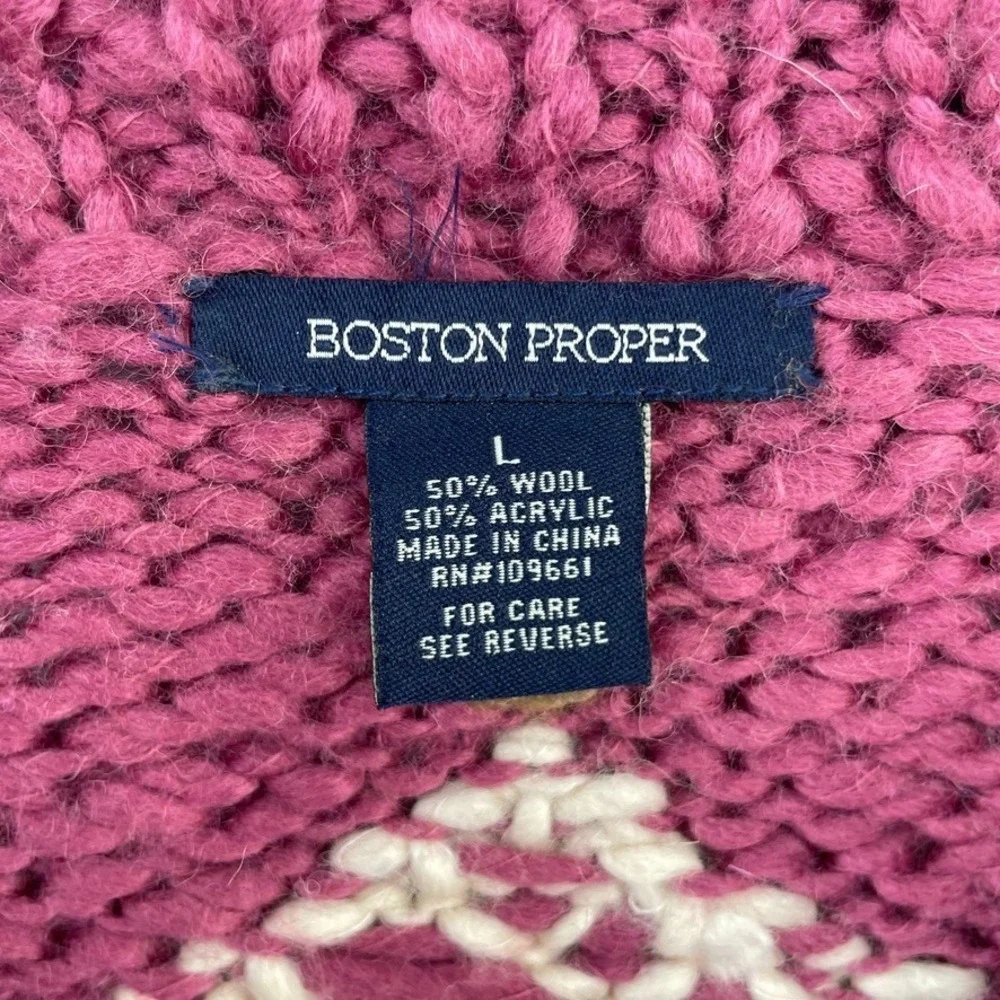 Boston Proper Sweater Poncho Women L Chunky Knit Boho Pink Purple‎ Nordic